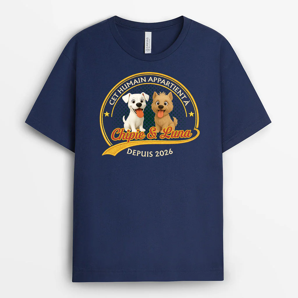 T-shirt Personnalisé Chien Dessin - Cet Humain Appartient À - Image 2