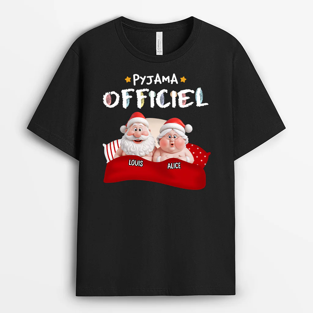 Tee Shirt Personnalisé Pour Couple Noël - Pyjama Officiel Pour Dormir