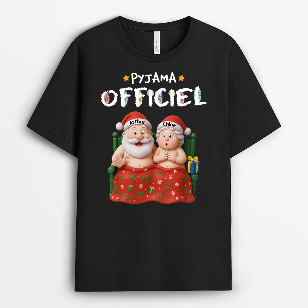 T-shirt Personnalisé Couple Père Noël - T-shirt De Nuit Officiel
