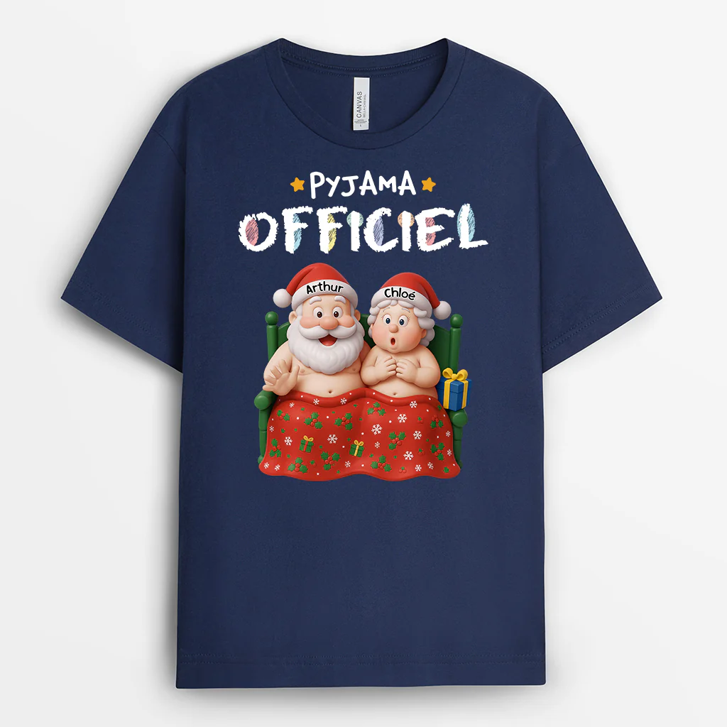 T-shirt Personnalisé Couple Père Noël - T-shirt De Nuit Officiel - Image 2