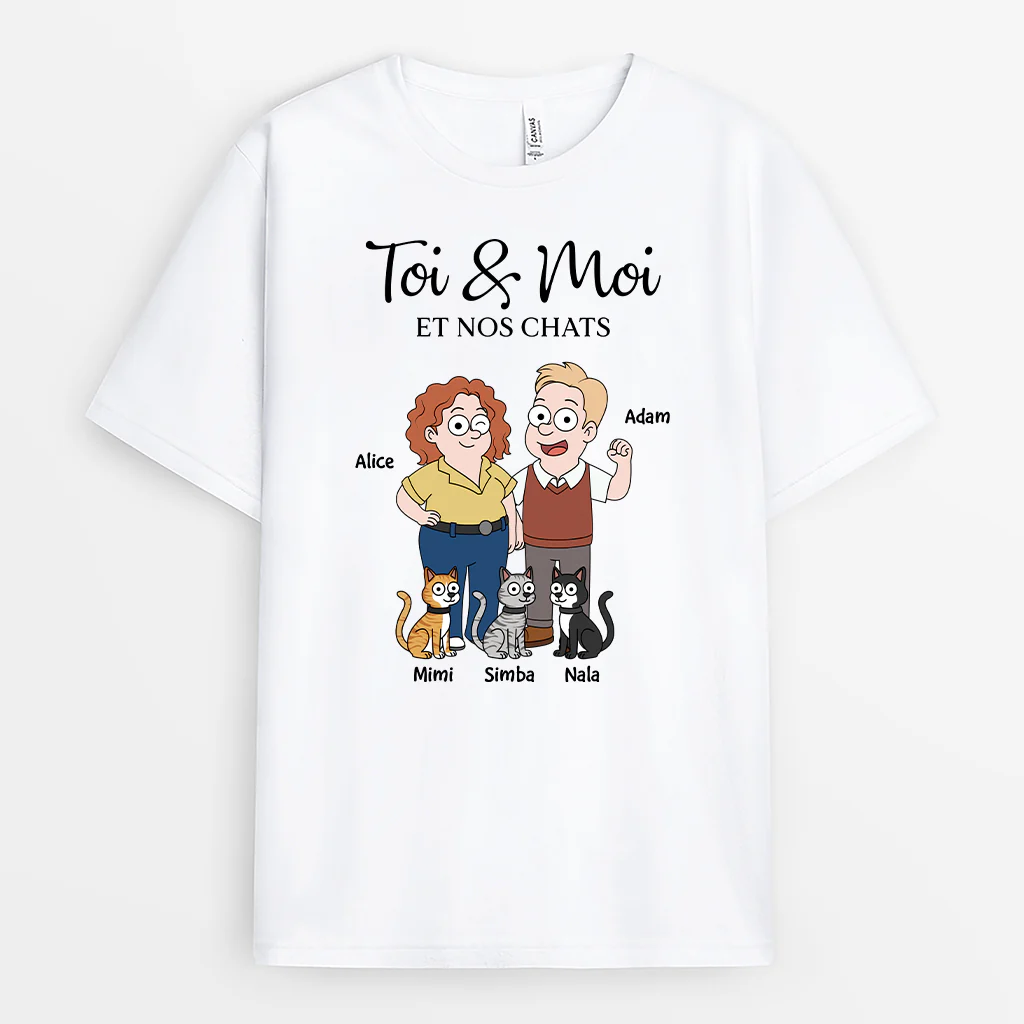 T-shirt Personnalisé Couple - Toi Moi Et Le Chat