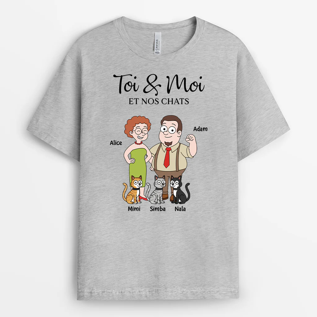 T-shirt Personnalisé Couple - Toi Moi Et Le Chat - Image 2