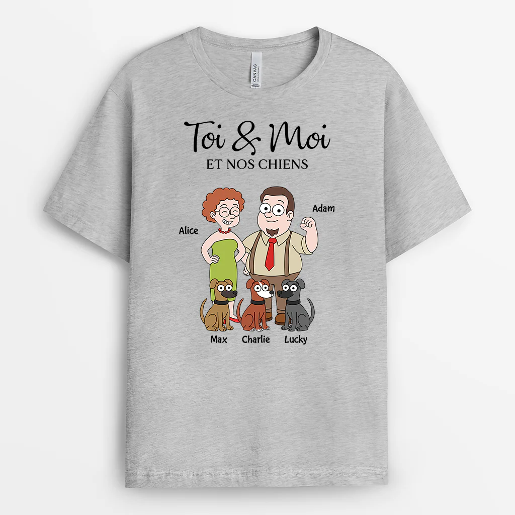 T-shirt Personnalisé Couple - Toi Moi Et Le Chien - Image 2
