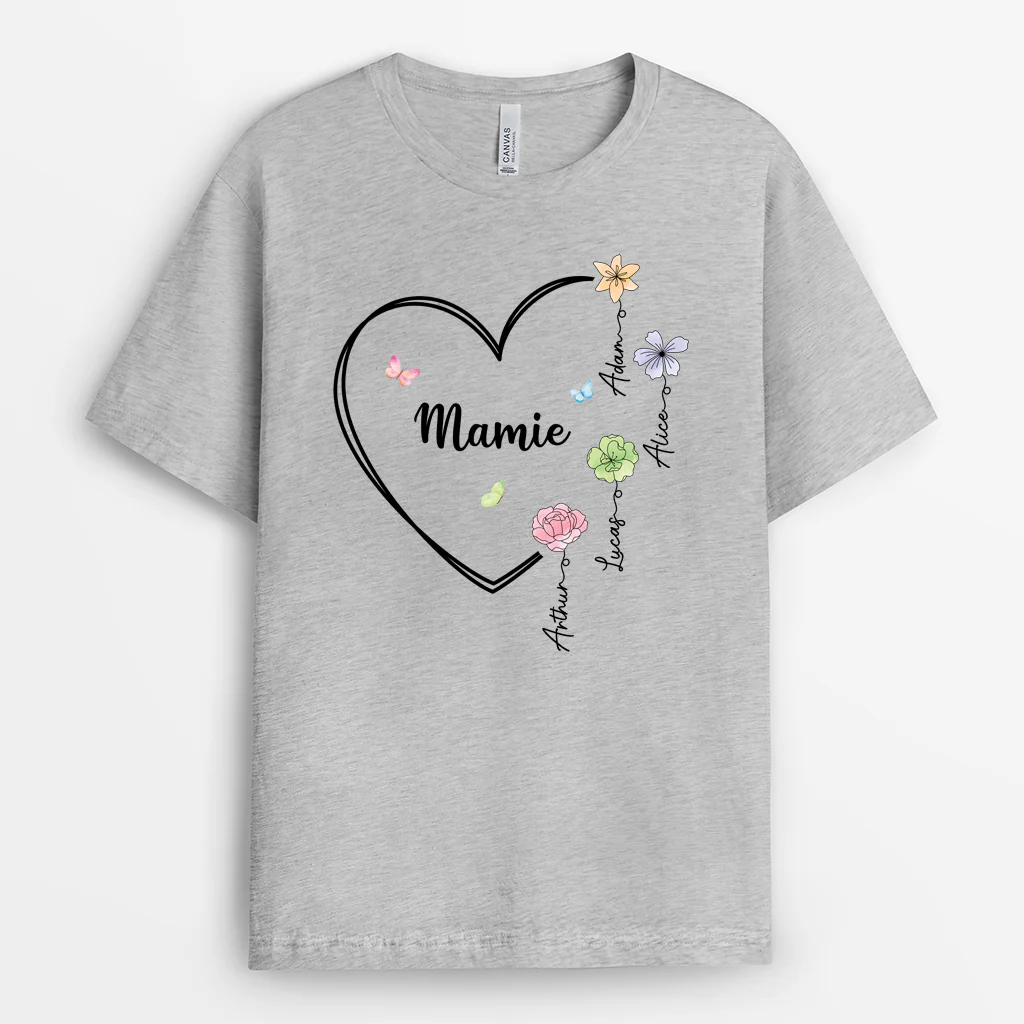 T shirt Personnalisé Maman Et Mamie - Cœur Floral De Maman - Image 2