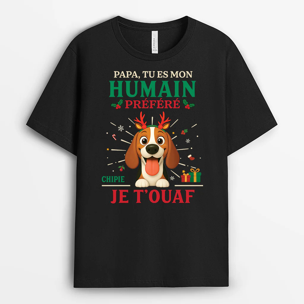 T-shirt Personnalisé De Noël - Humain Préféré De Chien