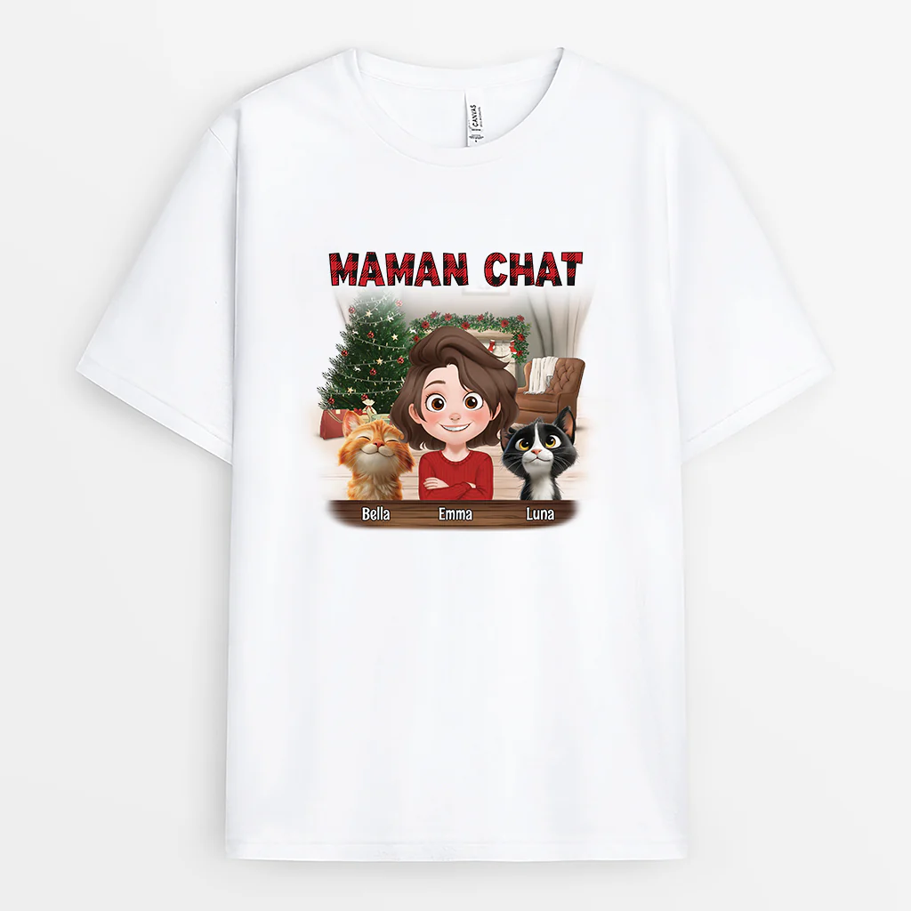 T-shirt Personnalisé De Noël - Maman Chat