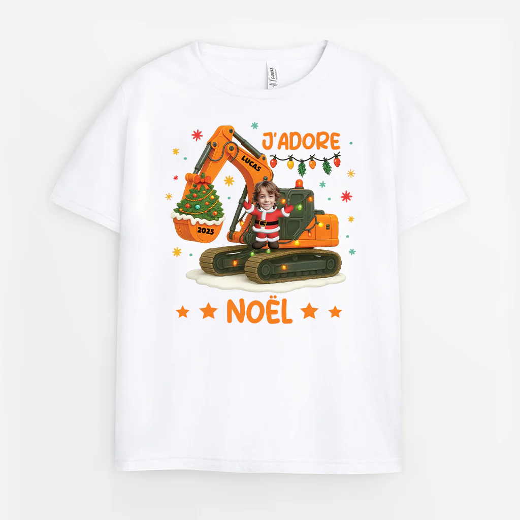 T-shirt Personnalisé Enfant Avec Photo - J’adore Noël