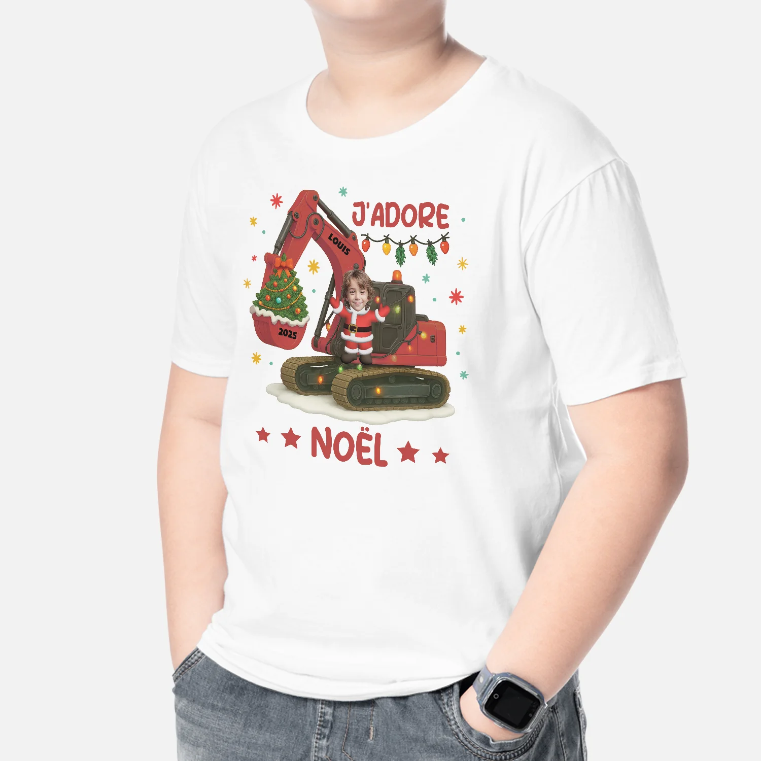 T-shirt Personnalisé Enfant Avec Photo - J’adore Noël - Image 2