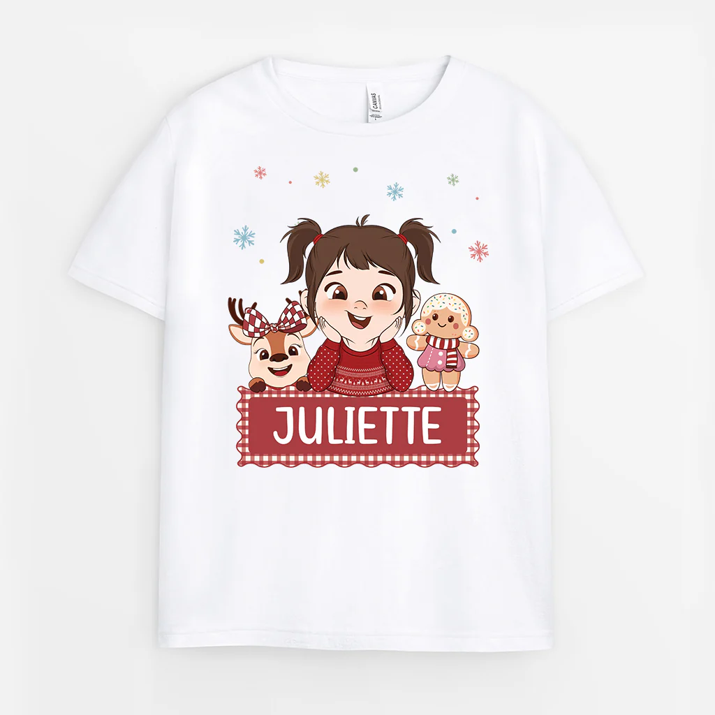 Tee Shirt Personnalisé Enfant – Renne Et Biscuit De Noël