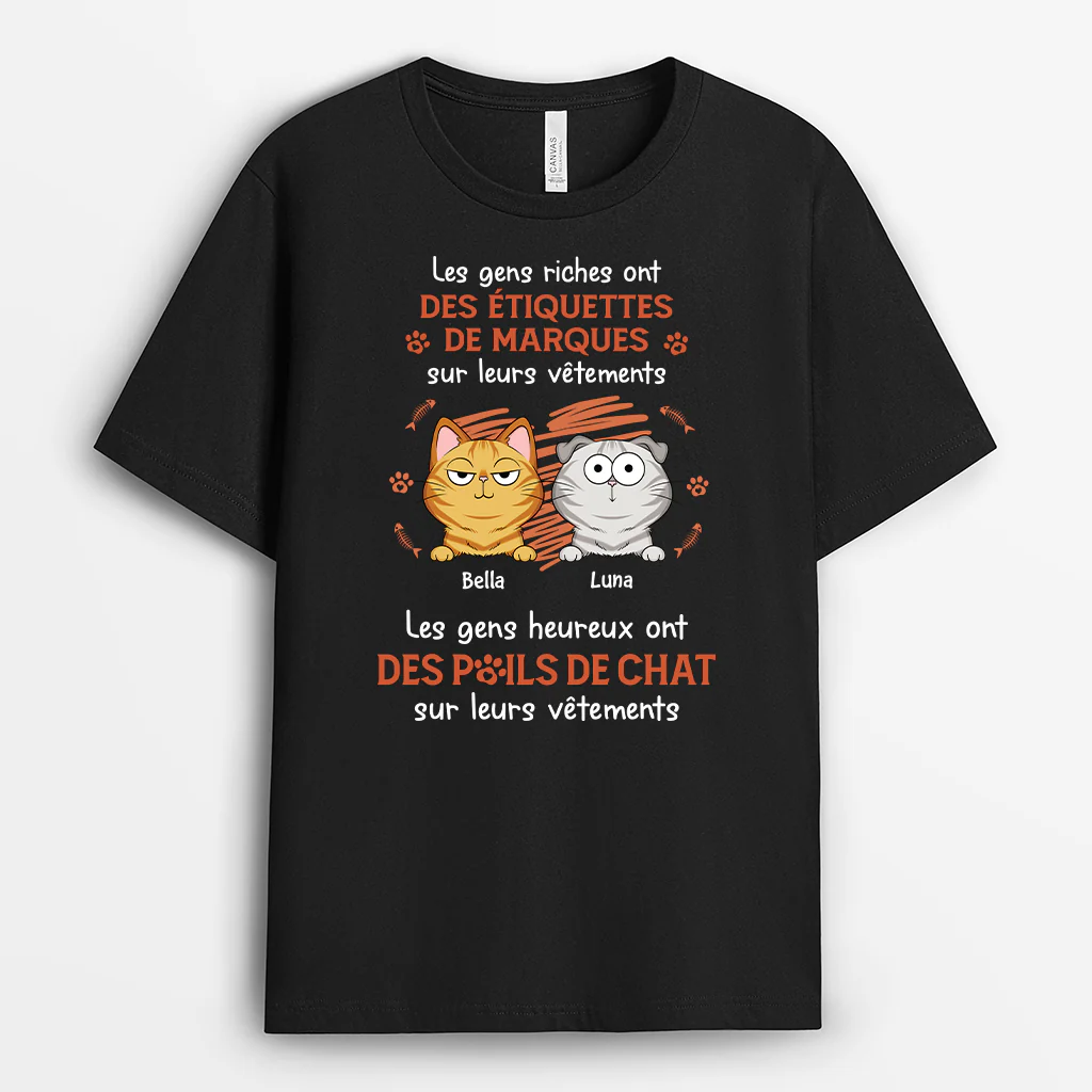Tee Shirt Femme Chat Personnalisé | Gens Heureux Ont Des Poils De Chat Sur Vêtements