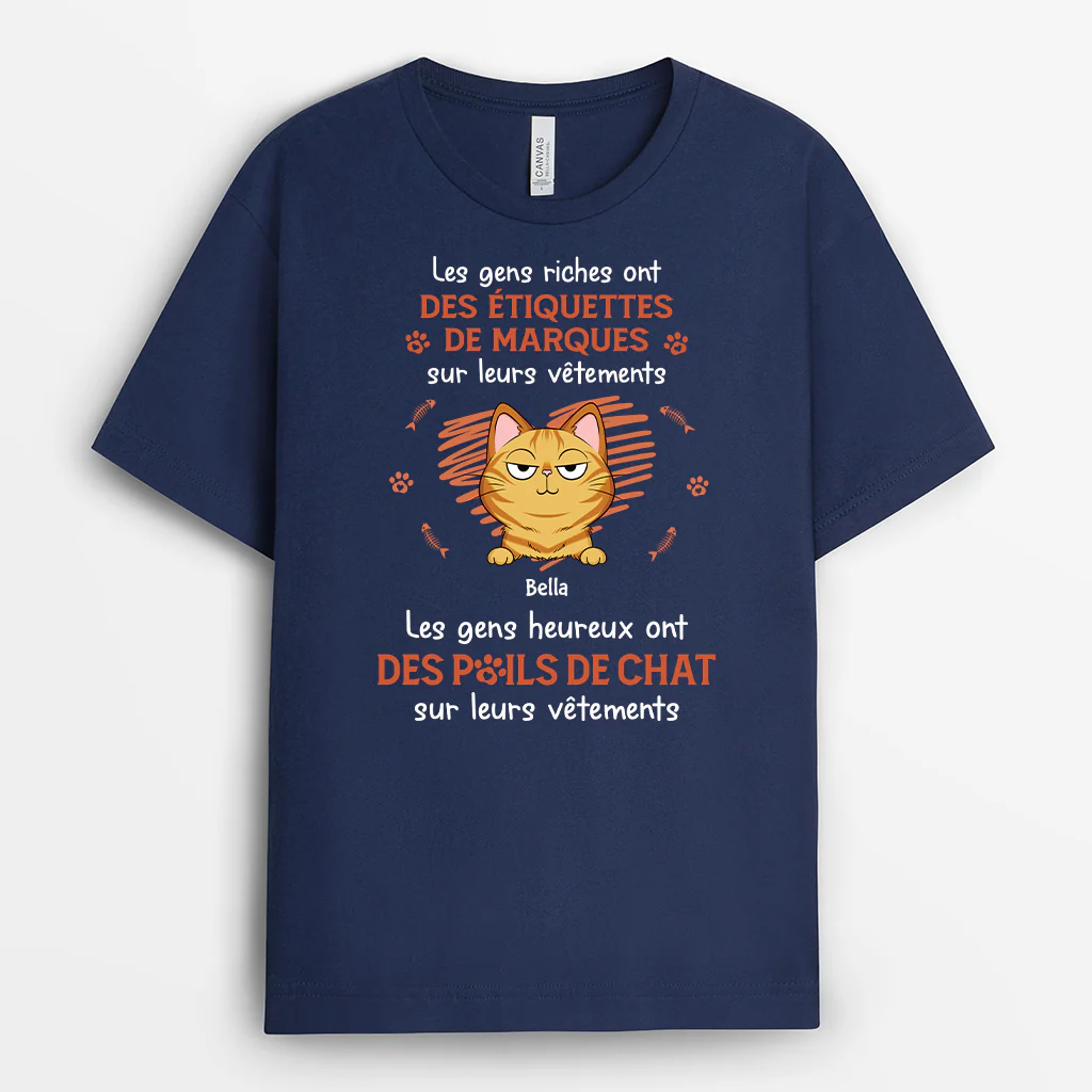 Tee Shirt Femme Chat Personnalisé | Gens Heureux Ont Des Poils De Chat Sur Vêtements - Image 2