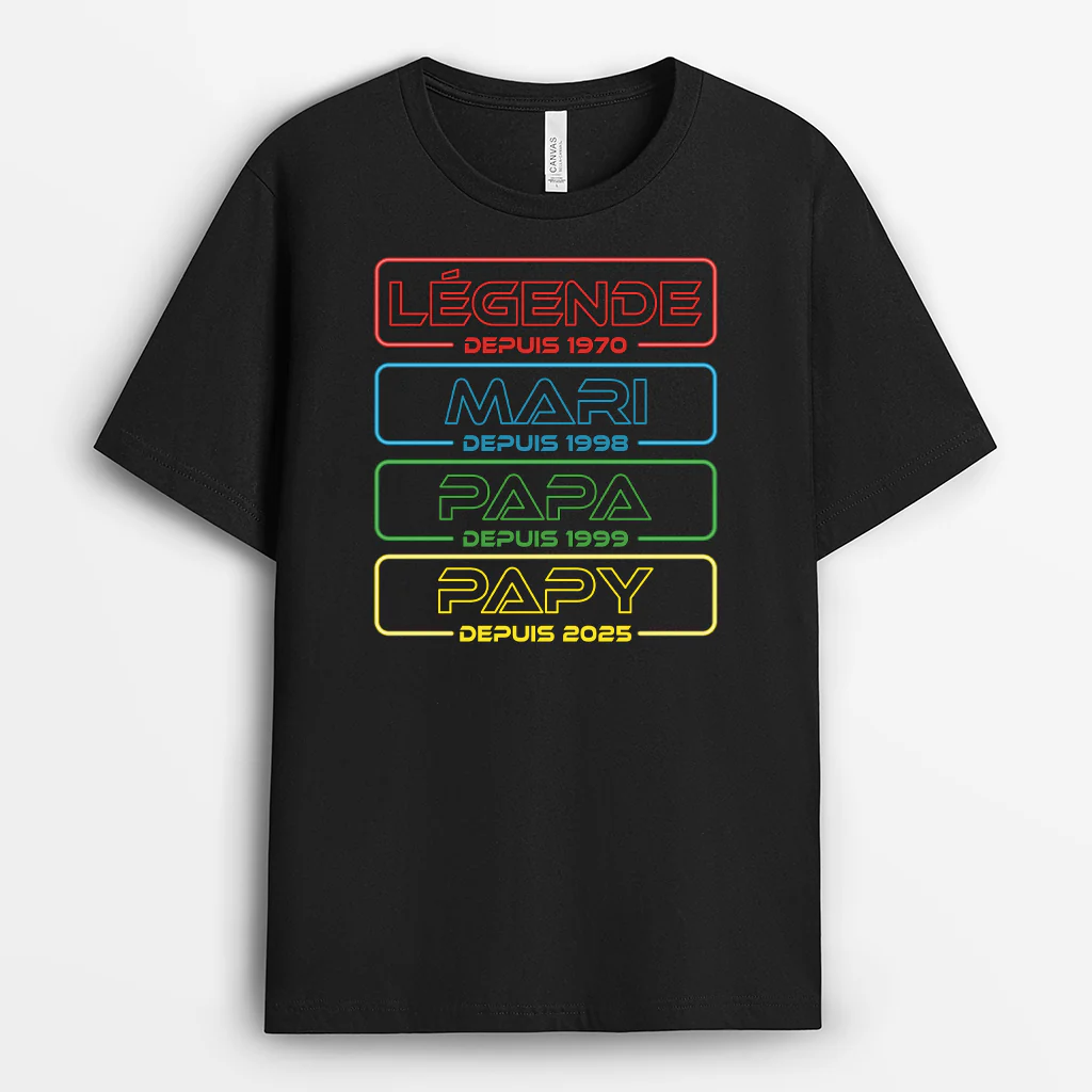 Tee Shirt Personnalisé Papy - Légende Mari Papa Papy - Version LED