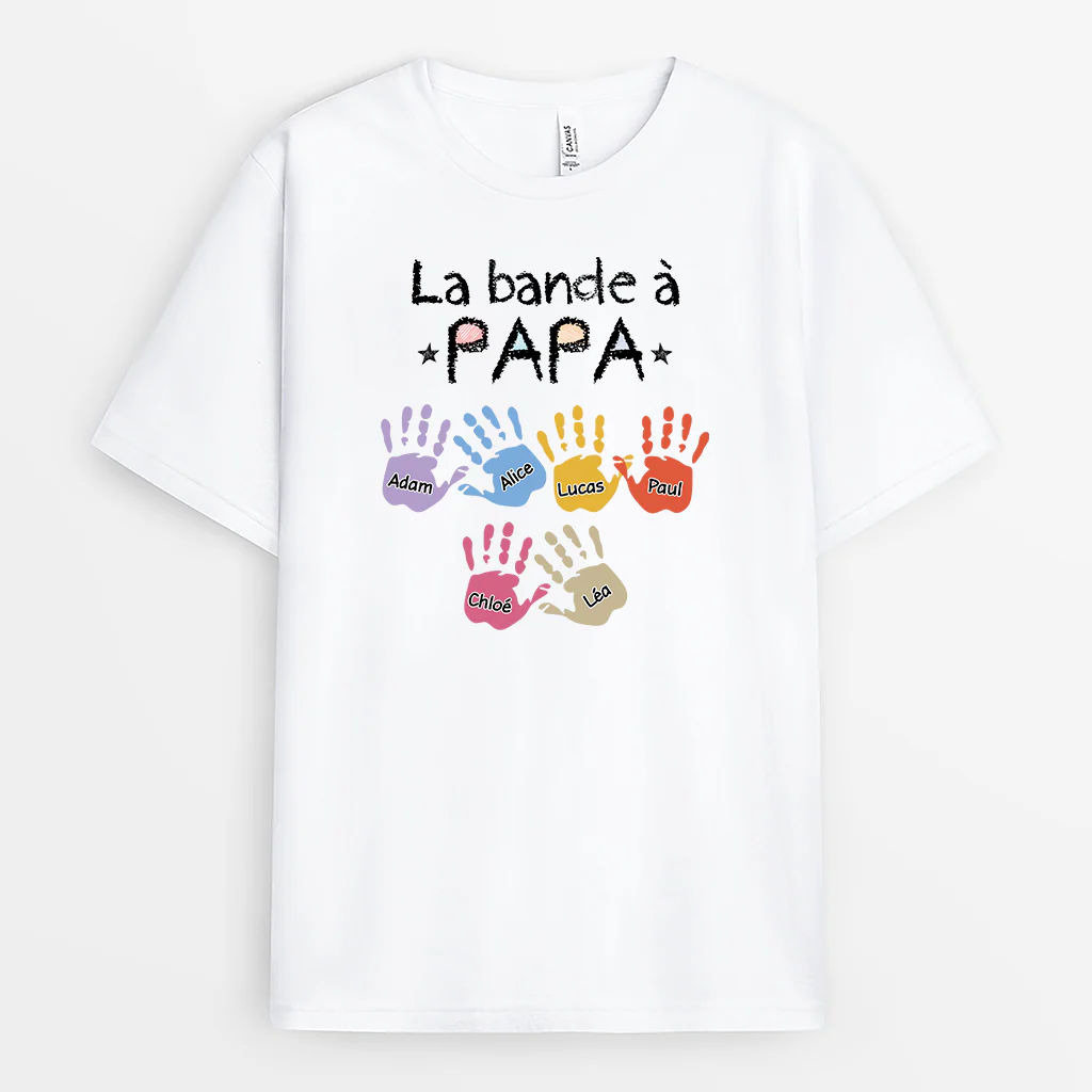 T-Shirt Personnalisé - La Bande À Papa - Avec Empreintes De Mains Colorées