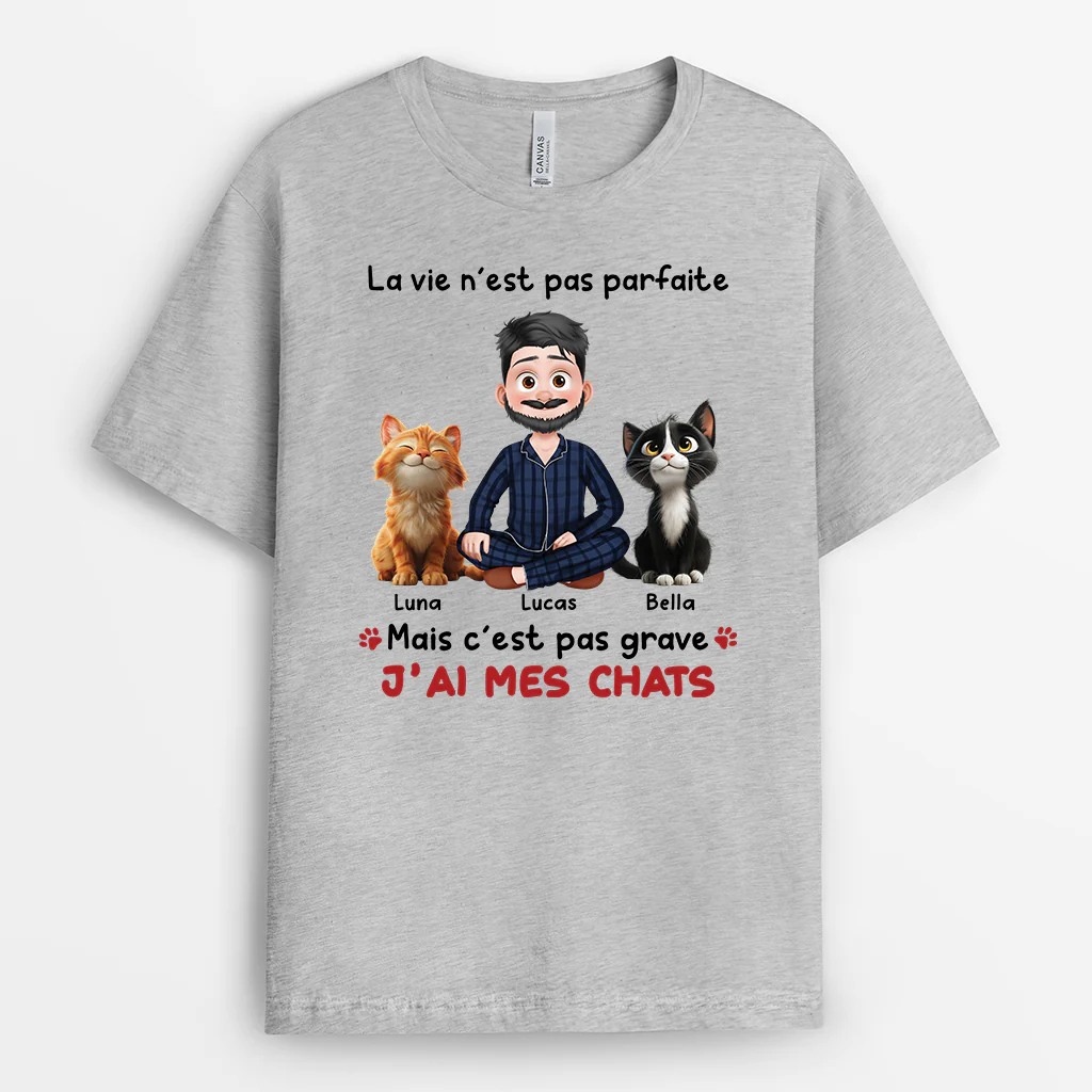 Tee Shirt Personnalisé Chien Chat | La Vie N’est Pas Parfaite Mais J’ai Mes Chats - Image 2