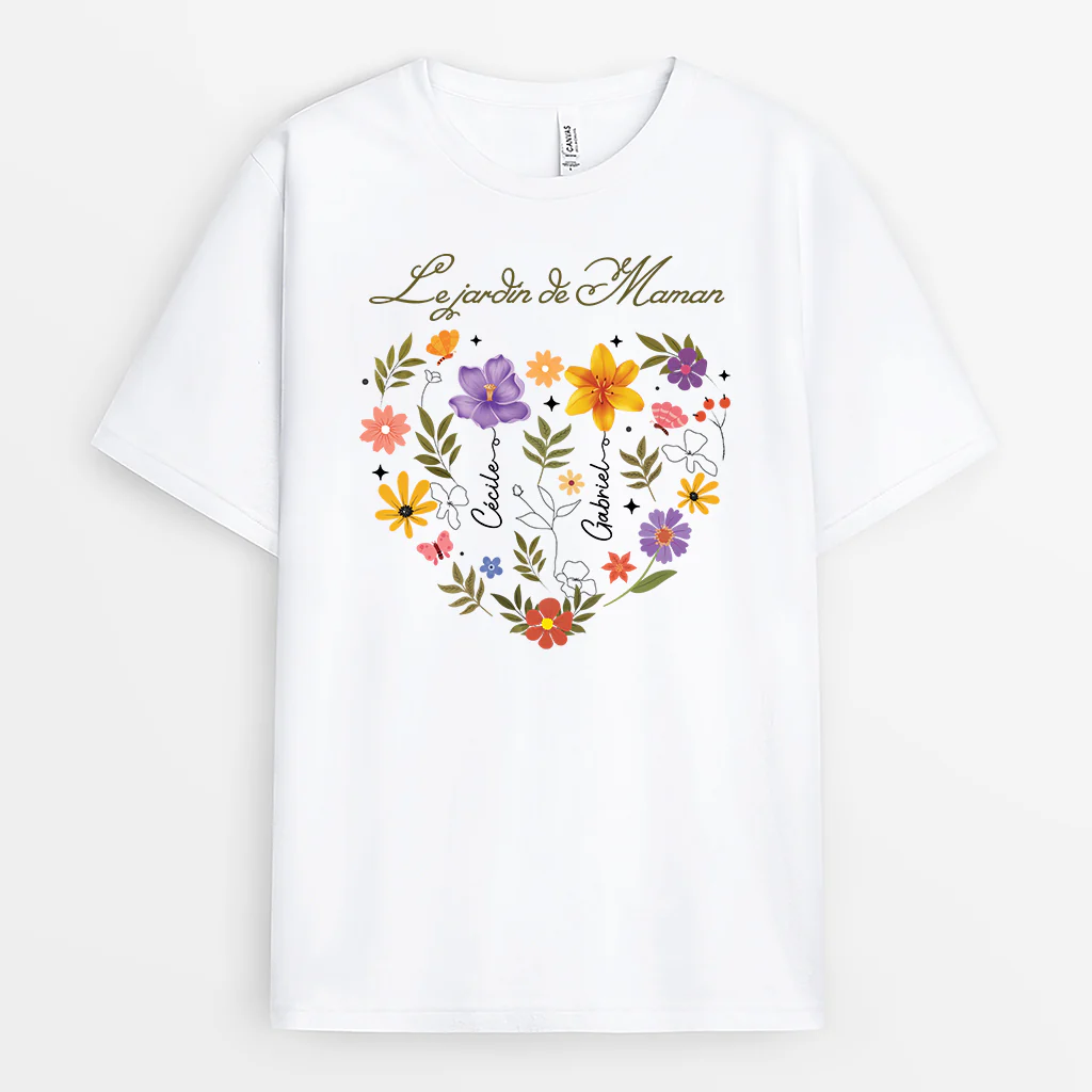 T Shirt Personnalisé Pour Maman - Le Jardin De Maman - Cœur Floral