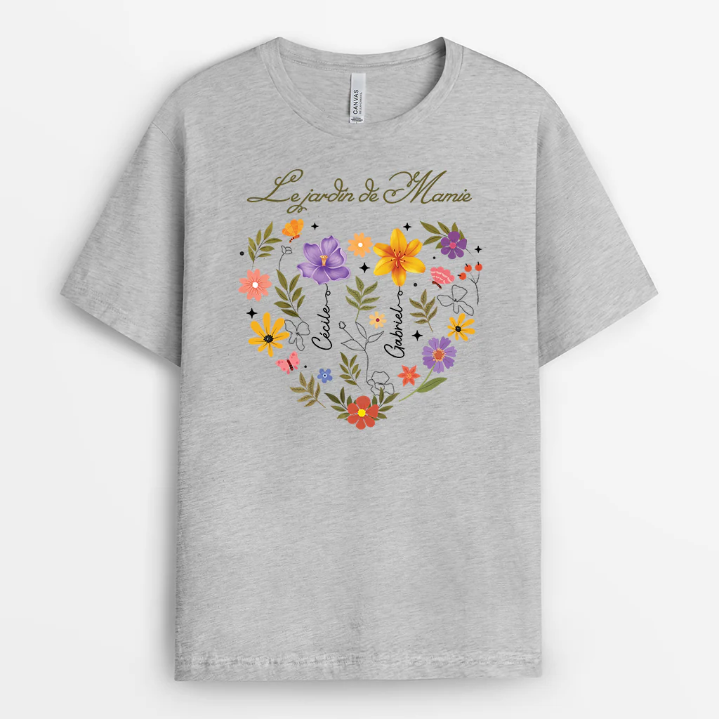 T Shirt Personnalisé Pour Maman - Le Jardin De Maman - Cœur Floral - Image 2