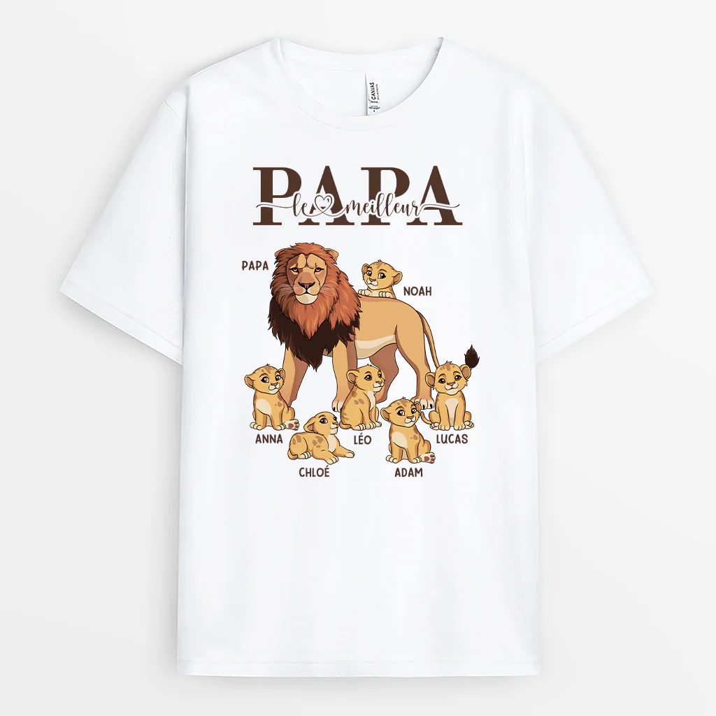 T-shirt Personnalisé Papa - Le Meilleur Papa Lion - Couleur Clair