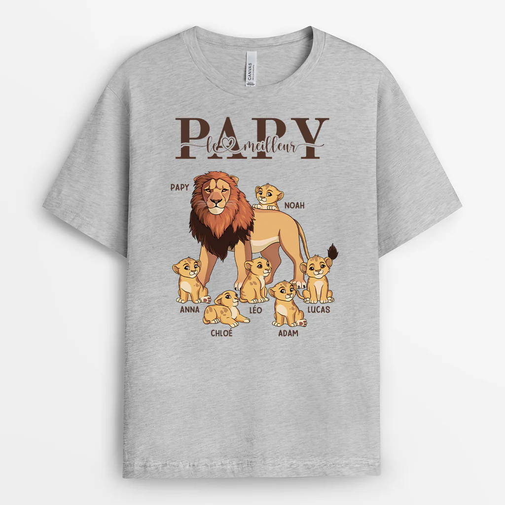 T-shirt Personnalisé Papa - Le Meilleur Papa Lion - Couleur Clair - Image 2