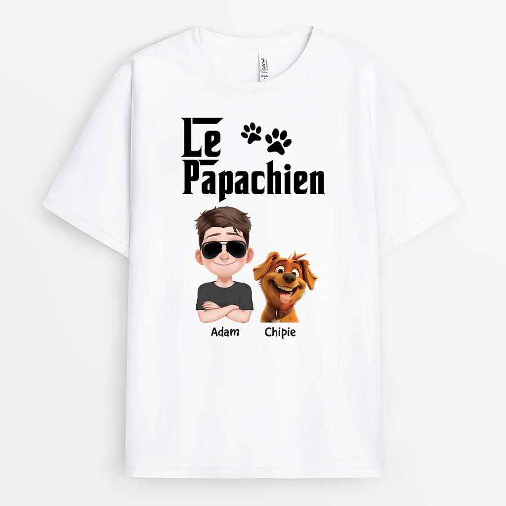 Tee Shirt Personnalisé Papa | Le Papa Chien Cartoon Couleur Clair