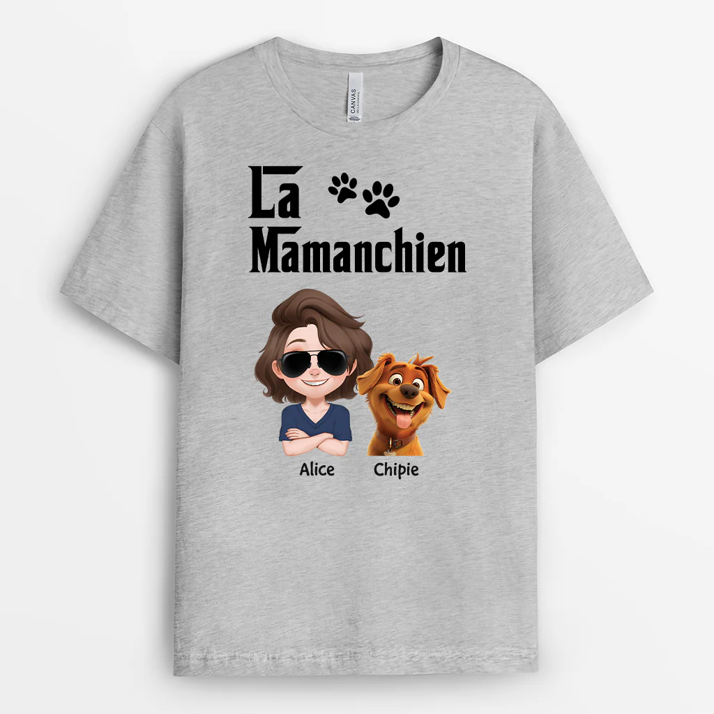 Tee Shirt Personnalisé Papa | Le Papa Chien Cartoon Couleur Clair - Image 2