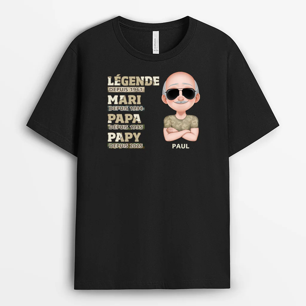 T-shirt Personnalisé - Légende Mari Papa Papy Depuis - Version Militaire