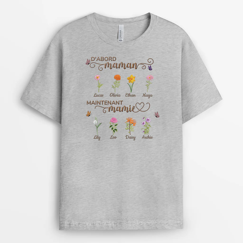 T Shirt Personnalisé Mamie | D'abord Maman Ensuite Mamie Avec Fleur - Image 2