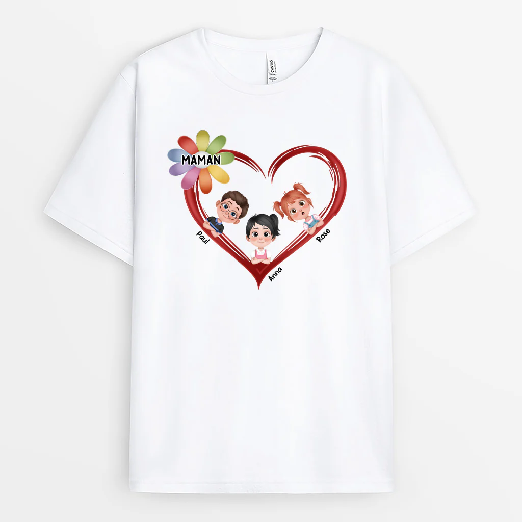 T-shirt Personnalisé - Mamie Chérie - Design Cartoon Avec Cœur Et Fleurs - Image 2