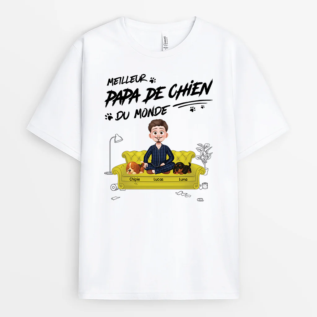 Tee Shirt Pour Chien Personnalisé | Meilleur Papa Chat Dessin Crayon Design Cartoon