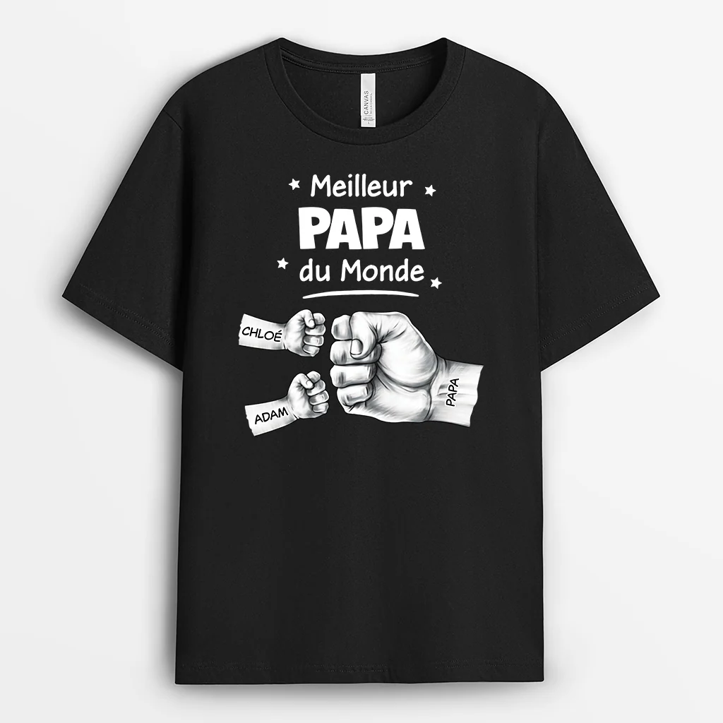 T-Shirt Personnalisé - Meilleur Papa Dans Le Monde Avec Poings - Couleur Foncé
