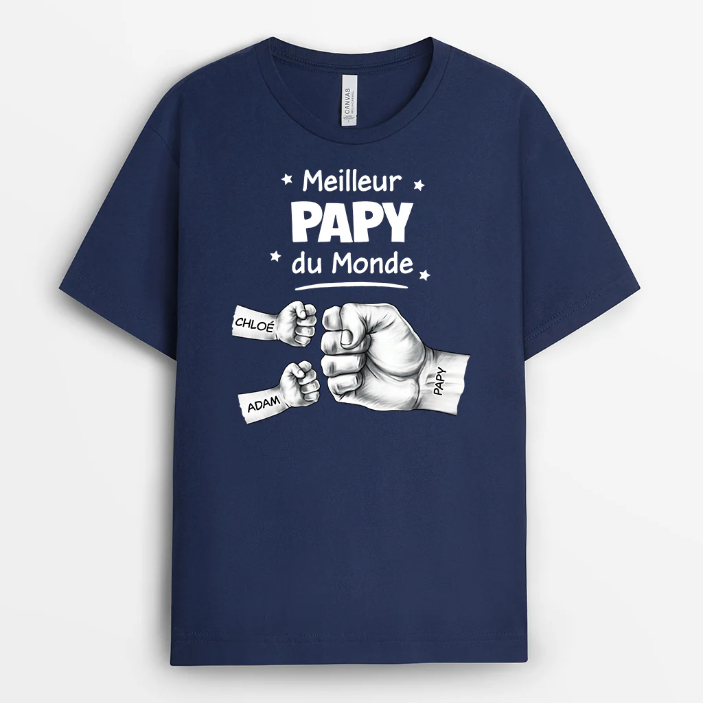 T-Shirt Personnalisé - Meilleur Papa Dans Le Monde Avec Poings - Couleur Foncé - Image 2