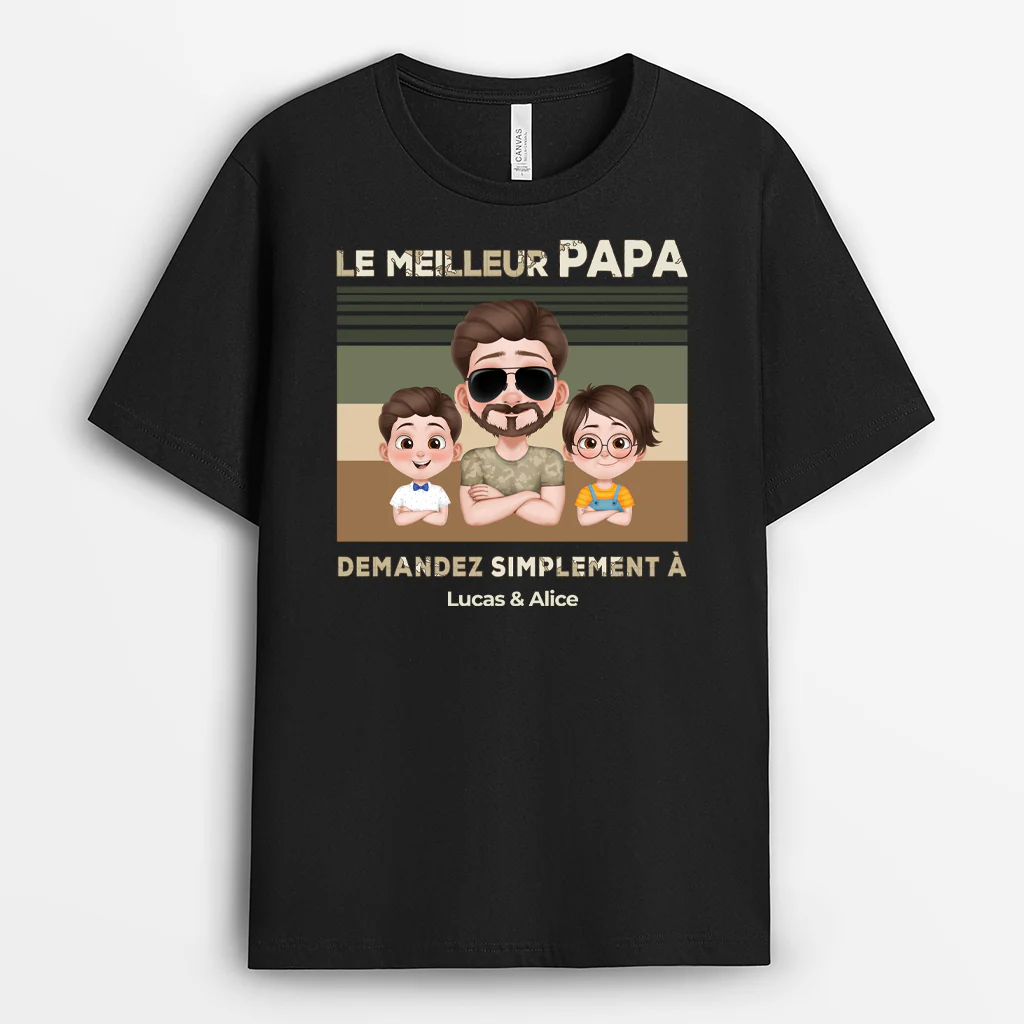 T Shirt Papa Personnalisé | Meilleur Papa Militaire Design Cartoon