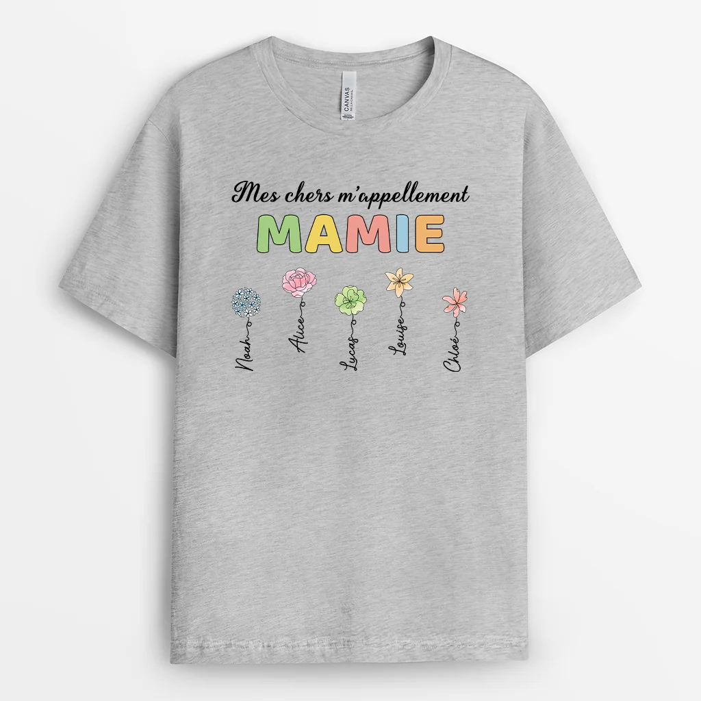 Tee Shirt Personnalisé Pour Maman - Mes Chers M'Appellent Maman - Dessin Fleurs - Image 2