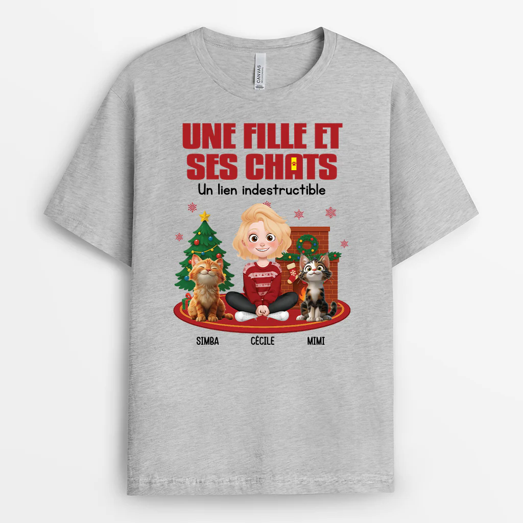 T-shirt Personnalisé Noël - Une Fill Et Son Chat - Image 2