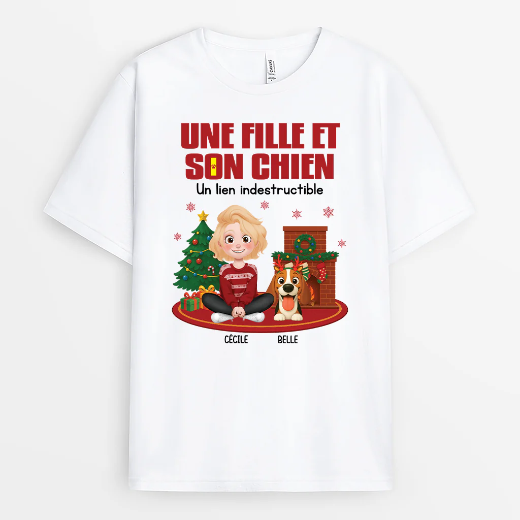 T-shirt Personnalisé Noël - Une Fill Et Son Chien