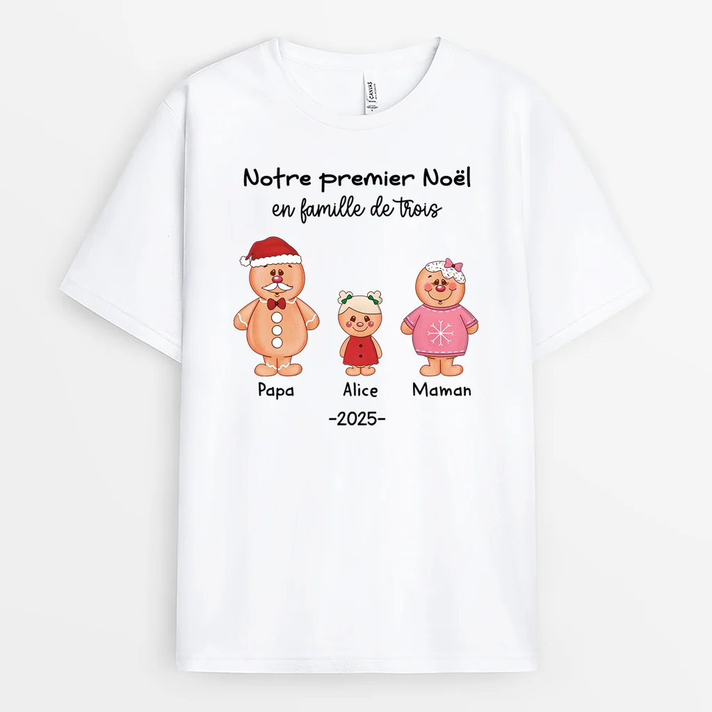 T-shirt Personnalisé - Notre Premier Noël En Famille De Trois