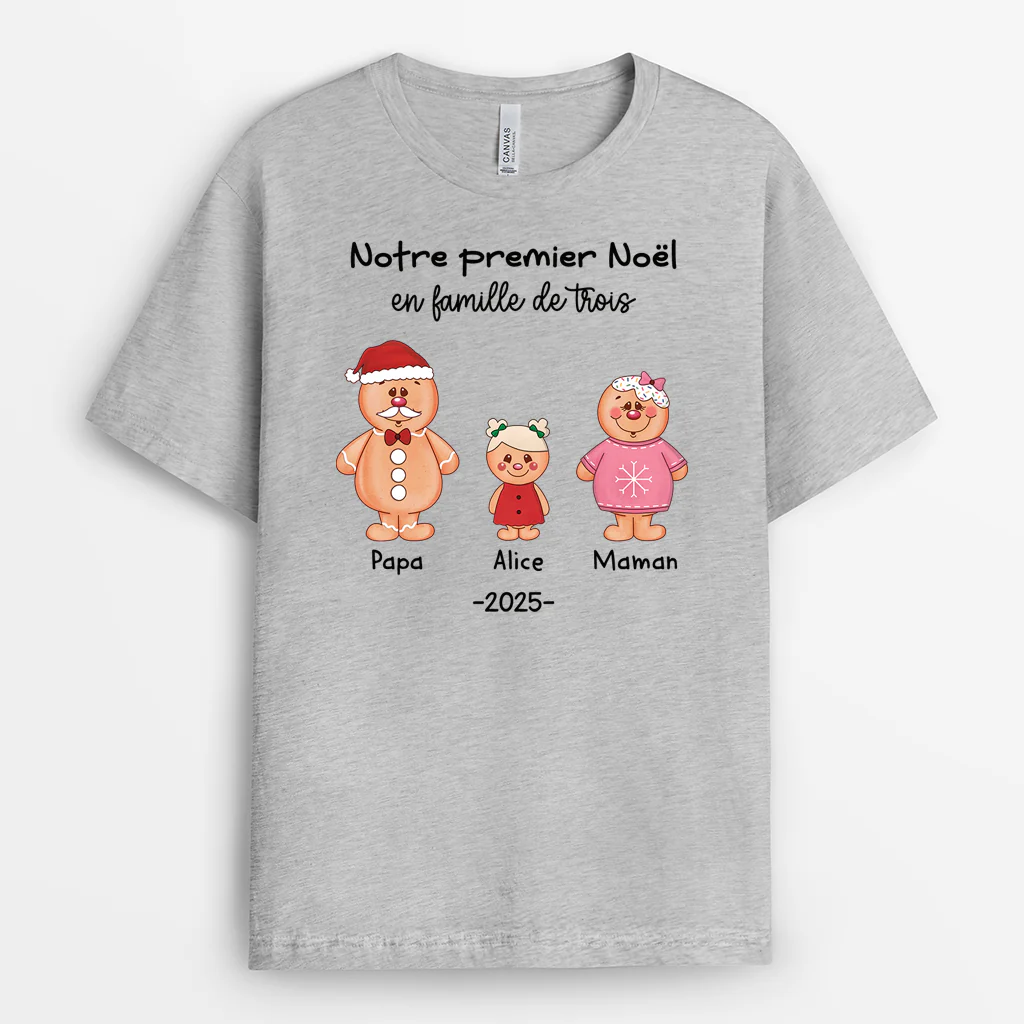 T-shirt Personnalisé - Notre Premier Noël En Famille De Trois - Image 2