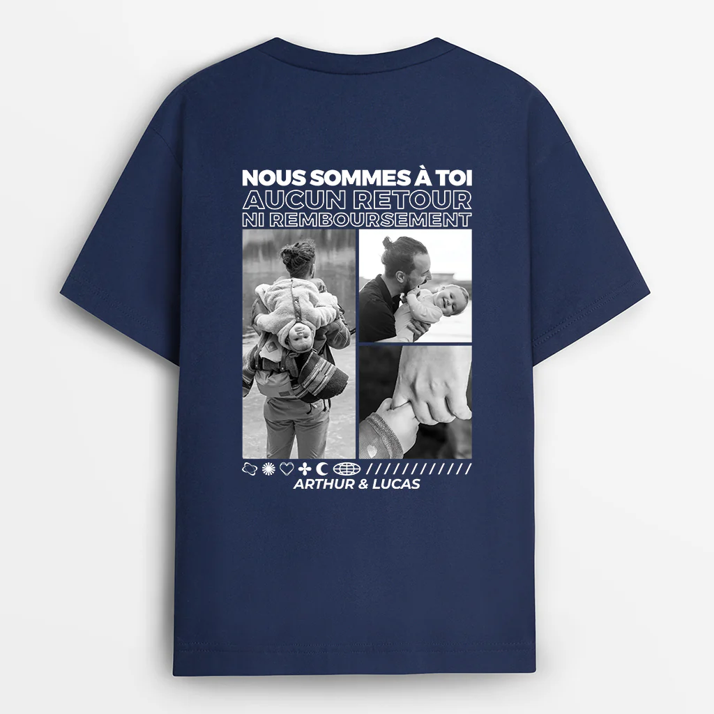 T-shirt Personnalisé Papa - Aucun Retour Ni Remboursement - Avec Photos Version Monochrome