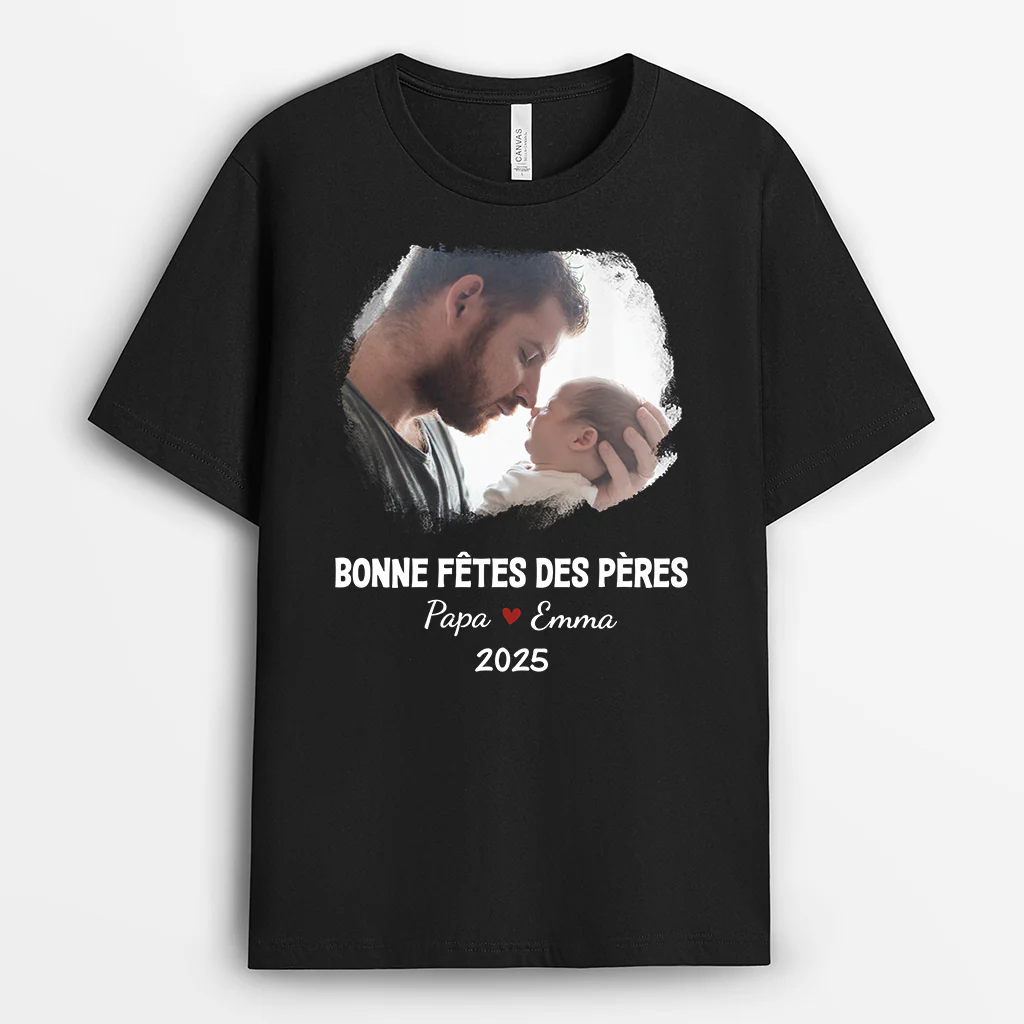 T-shirt Personnalisé Papa Avec Photo - Joyeuse Fête Des Pères - Couleur Foncé