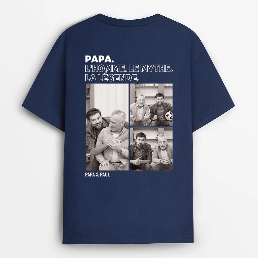 T-shirt Personnalisé Papa Avec Photo - L’homme. Le Mythe. La Légende -  Noir Et Blanc