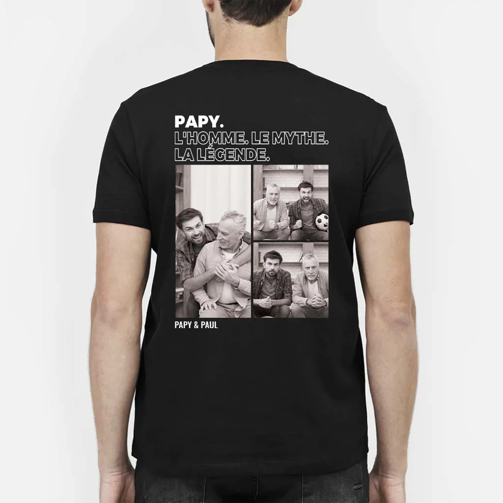 T-shirt Personnalisé Papa Avec Photo - L’homme. Le Mythe. La Légende -  Noir Et Blanc - Image 2
