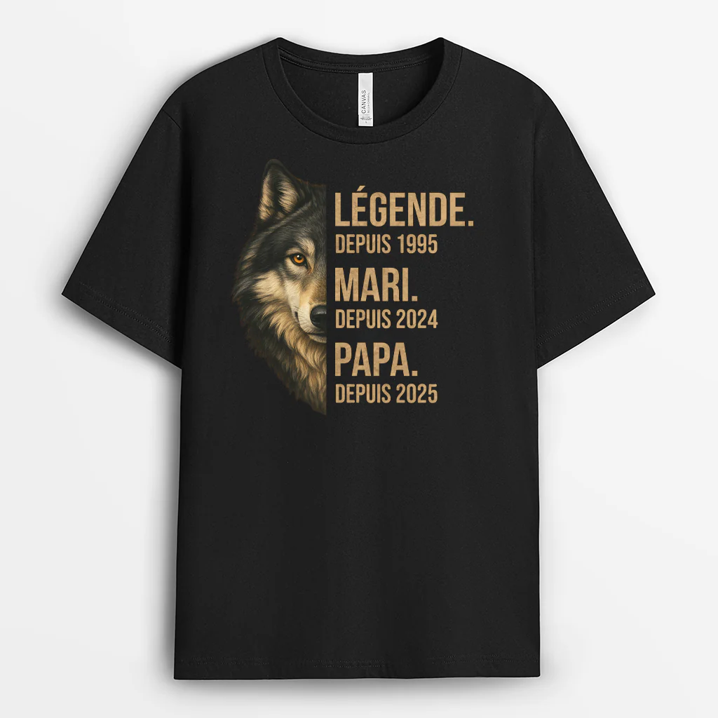 T-shirt Personnalisé Papa - Légende, Mari, Papa Loup