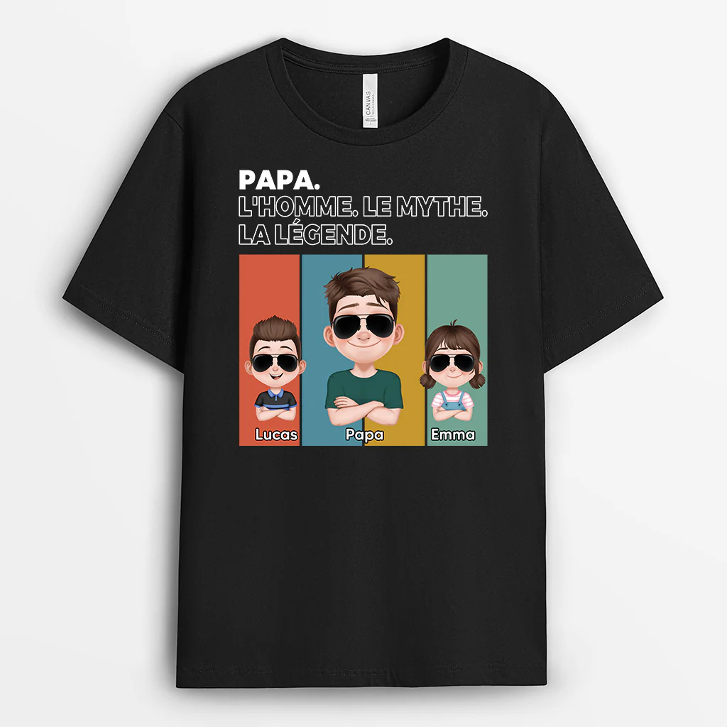 T-shirt Personnalisé Papa - L'Homme, Le Mythe, La Légende - Design Cartoon