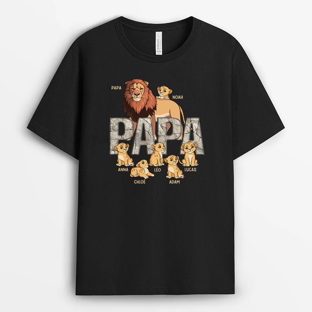 T-shirt Personnalisé - Papa Lion - Effet Pierre Craquelée