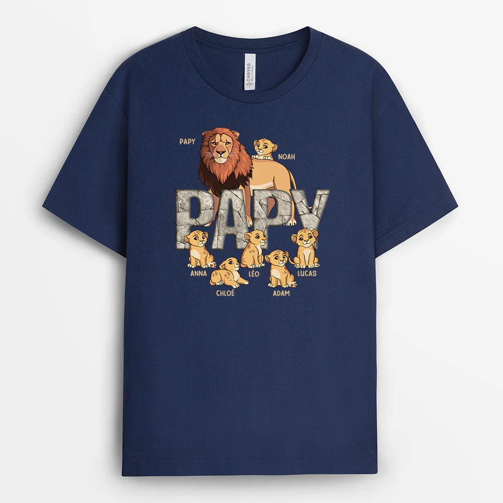 T-shirt Personnalisé - Papa Lion - Effet Pierre Craquelée - Image 2