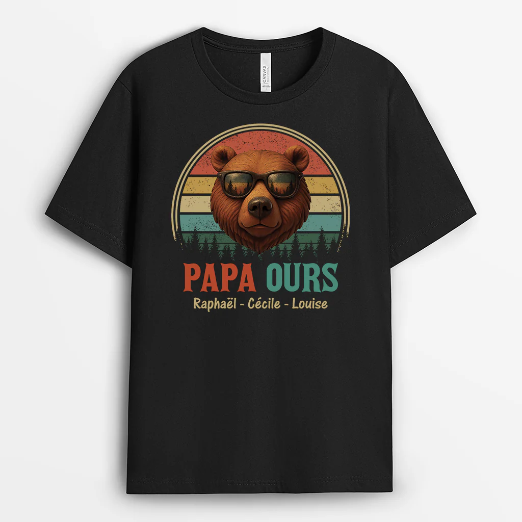 Tee Shirt Personnalisé Pour Papa - Papa Ours - Style Rétro
