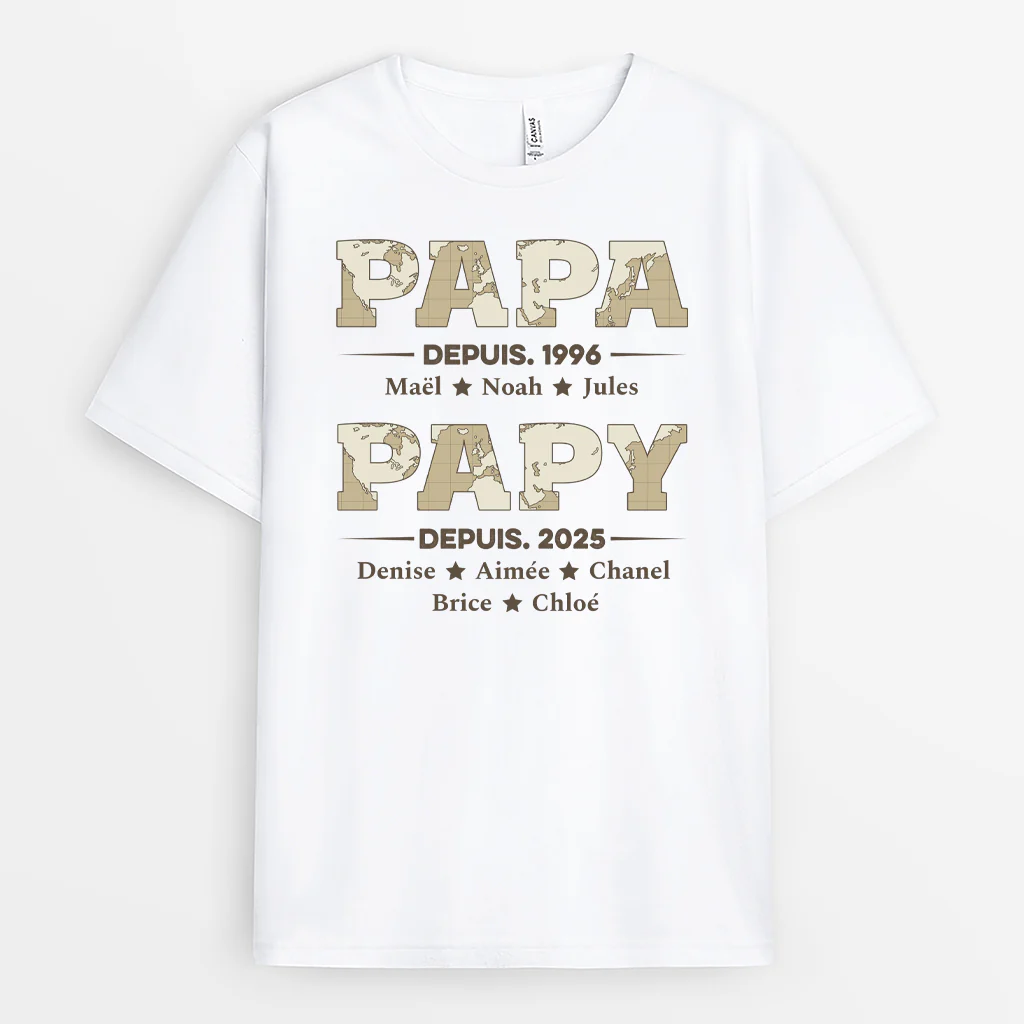 T-shirt Personnalisé Ppay - Papa Papy Depuis - Version Carte
