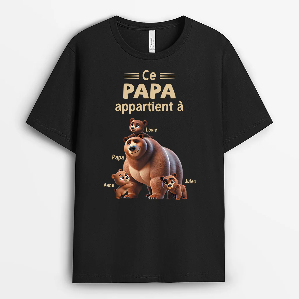 T-shirt Personnalisé Papy - Ce Papy Ours Appartient À - Design Cartoon
