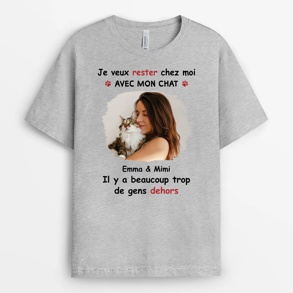 T-shirt Personnalisé Photo - Rester Chez Moi Avec Mon Chien Chat - Image 2