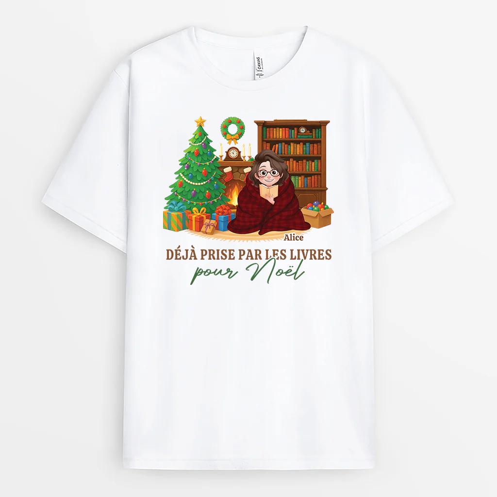 T-shirt Personnalisé Pour Femme Et Homme - Prise Par Les Livres Pour Noël