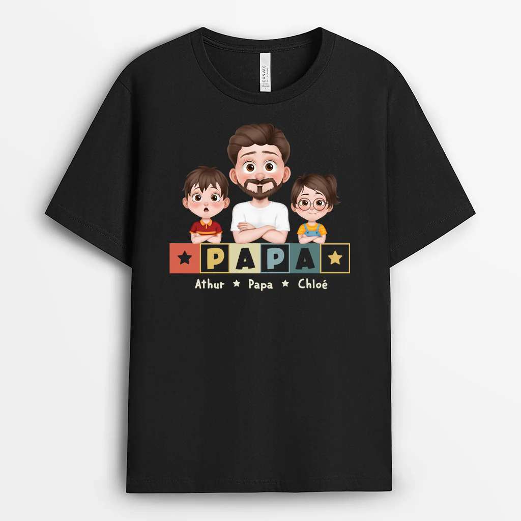 T-shirt Personnalisé - Papa/Maman Et Ses Enfants Avec Design Cartoon Coloré